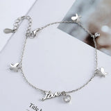 925 Silver LOVE Butterfly CZ Heart Charm Bracelet for Women