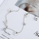925 Silver LOVE Butterfly CZ Heart Charm Bracelet for Women