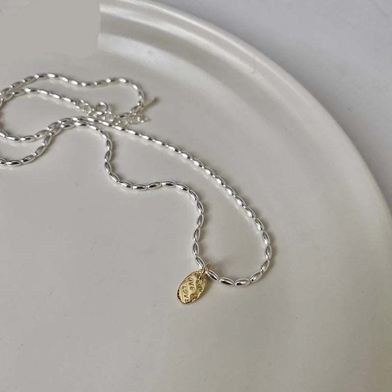 925 Silver LOVE Vintage Olive Beads Chain Necklace For Women