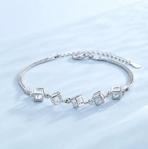 925 Silver Lab Diamond Square Cube Bracelet Women Wedding Jewelry