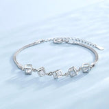 925 Silver Lab Diamond Square Cube Bracelet Women Wedding Jewelry