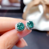 925 Silver Green Moissanite Stud Earrings 9mm Round