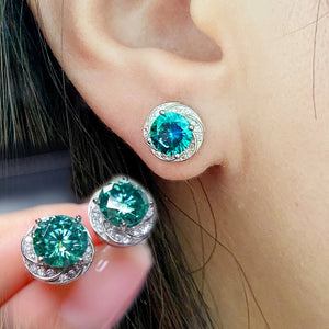 925 Silver Green Moissanite Stud Earrings 9mm Round
