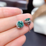 925 Silver Green Moissanite Stud Earrings 9mm Round
