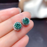 925 Silver Green Moissanite Stud Earrings 9mm Round