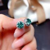 925 Silver Green Moissanite Stud Earrings 9mm Round