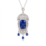 925 Silver Lab Sapphire Zircon Pendant Necklace Women Vintage Charms Choker