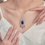 925 Silver Lab Sapphire Zircon Pendant Necklace Women Vintage Charms Choker