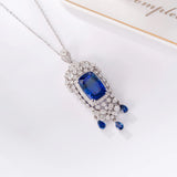 925 Silver Lab Sapphire Zircon Pendant Necklace Women Vintage Charms Choker