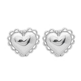 925 Silver Lace Heart Stud Earrings Women Fine Jewelry