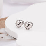 925 Silver Lace Heart Stud Earrings Women Fine Jewelry