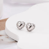 925 Silver Lace Heart Stud Earrings Women Fine Jewelry