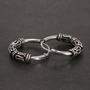 925 Silver Hoop Earrings Retro Style Patterned Round Vintage Jewelry