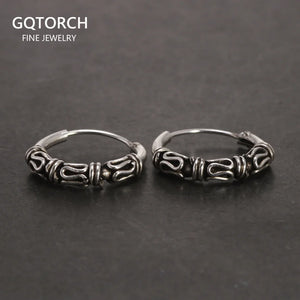 925 Silver Hoop Earrings Retro Style Patterned Round Vintage Jewelry