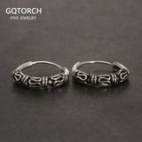 925 Silver Hoop Earrings Retro Style Patterned Round Vintage Jewelry