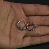 925 Silver Hoop Earrings Retro Style Patterned Round Vintage Jewelry
