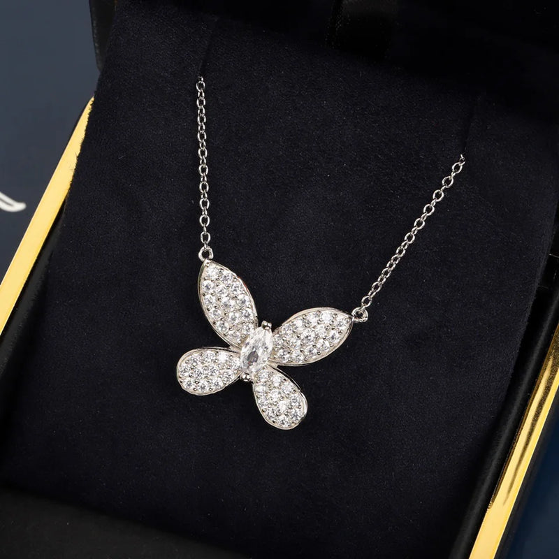 925 Silver Necklace Bow Charm Pendant Classic Jewelry Party