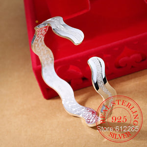 925 Sterling Silver Ripple Whirl Bracelet Cuff Bangle
