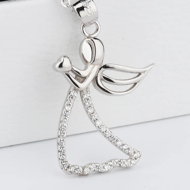 925 Silver Lady Angle Pendant Necklace for Women