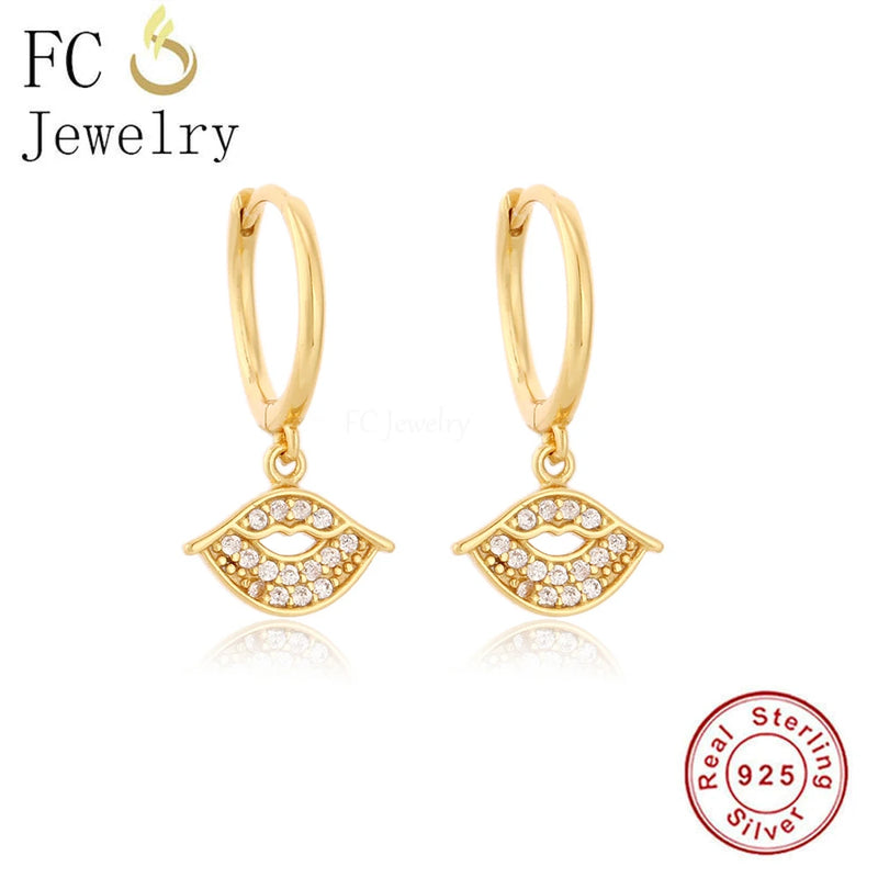 925 Silver Lip Mouth Zircon Piercing Hoop Earring Women Accessories