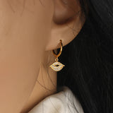 925 Silver Lip Mouth Zircon Piercing Hoop Earring Women Accessories