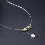 925 Silver Ladybug Flower Pearl Necklace Chinese Style Vintage Jewelry