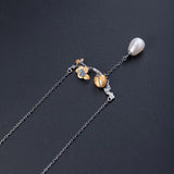 925 Silver Ladybug Flower Pearl Necklace Chinese Style Vintage Jewelry
