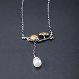 925 Silver Ladybug Flower Pearl Necklace Chinese Style Vintage Jewelry