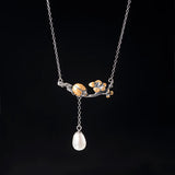 925 Silver Ladybug Flower Pearl Necklace Chinese Style Vintage Jewelry