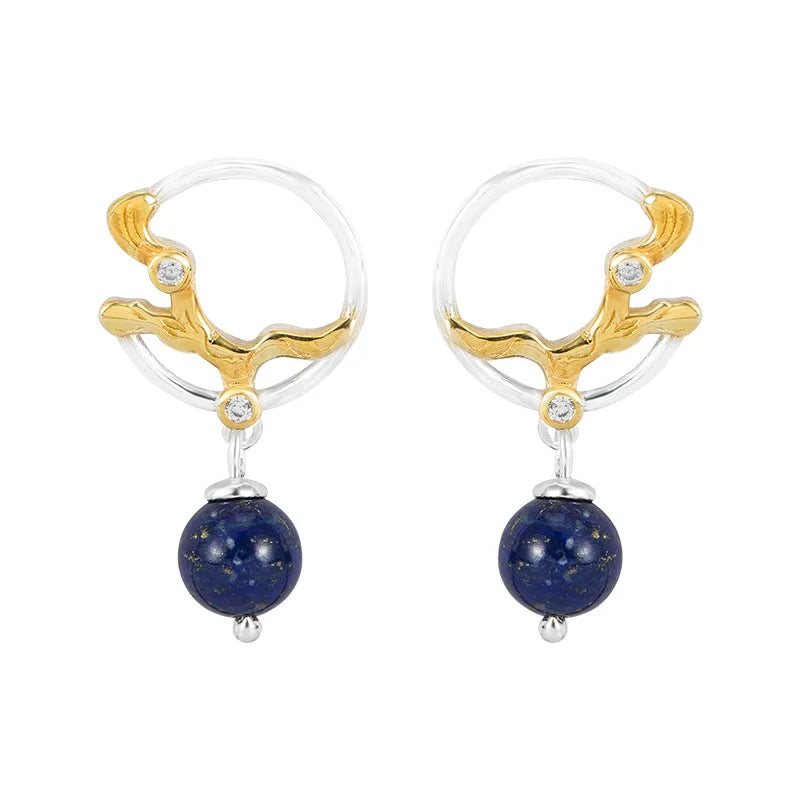 925 Silver Lapis Lazuli Earrings Chinese Style EH120