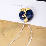 925 Silver Lapis Lazuli Flower Pendant Necklace Women