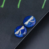 925 Silver Lapis Lazuli Stud Earrings Dragonfly Ethnic Style EH129