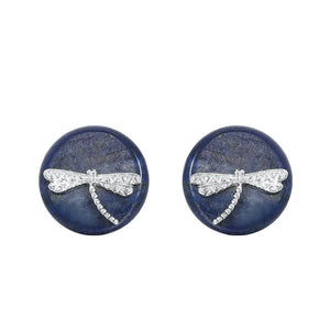 925 Silver Lapis Lazuli Stud Earrings Dragonfly Ethnic Style EH129