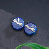 925 Silver Lapis Lazuli Stud Earrings Dragonfly Ethnic Style EH129