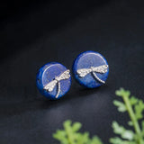 925 Silver Lapis Lazuli Stud Earrings Dragonfly Ethnic Style EH129