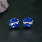 925 Silver Lapis Lazuli Stud Earrings Dragonfly Ethnic Style EH129