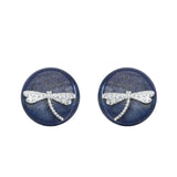 925 Silver Lapis Lazuli Stud Earrings Dragonfly Ethnic Style EH129