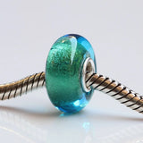 925 Silver Large Hole 3D Flowers Lake Glass Charm Beads European Bracelet