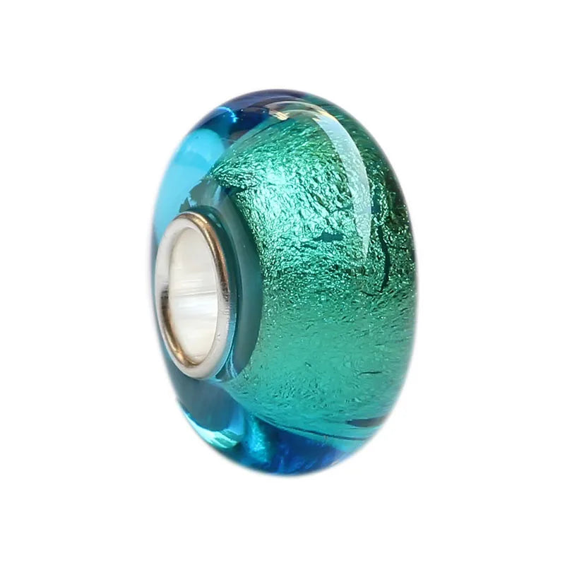 925 Silver Large Hole 3D Flowers Lake Glass Charm Beads European Bracelet