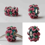 925 Silver 3D Plant Flowers Glass Charm Beads European Bracelet Jewelry