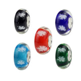 925 Silver 3D Colorful Snowflake Charm Glass Bead for Bracelet