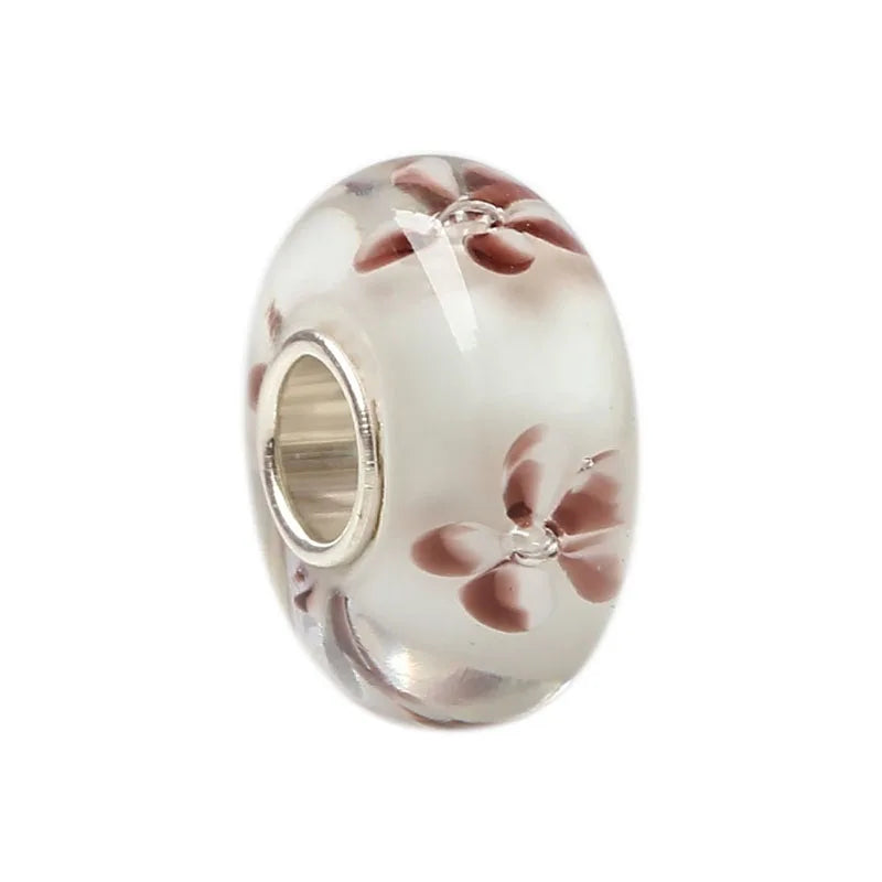 925 Silver 3D Flowers Glass Beads Charm for Bracelet