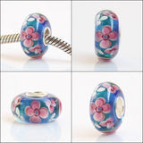 Sterling Silver 3D Flowers Glass Charm Beads for Bracelet