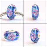 Sterling Silver 3D Flowers Glass Charm Beads for Bracelet
