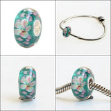 925 Silver 3D Flowers Glass Charm Beads for European Bracelet