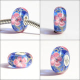 925 Silver 3D Flowers Glass Charm Beads for European Bracelet