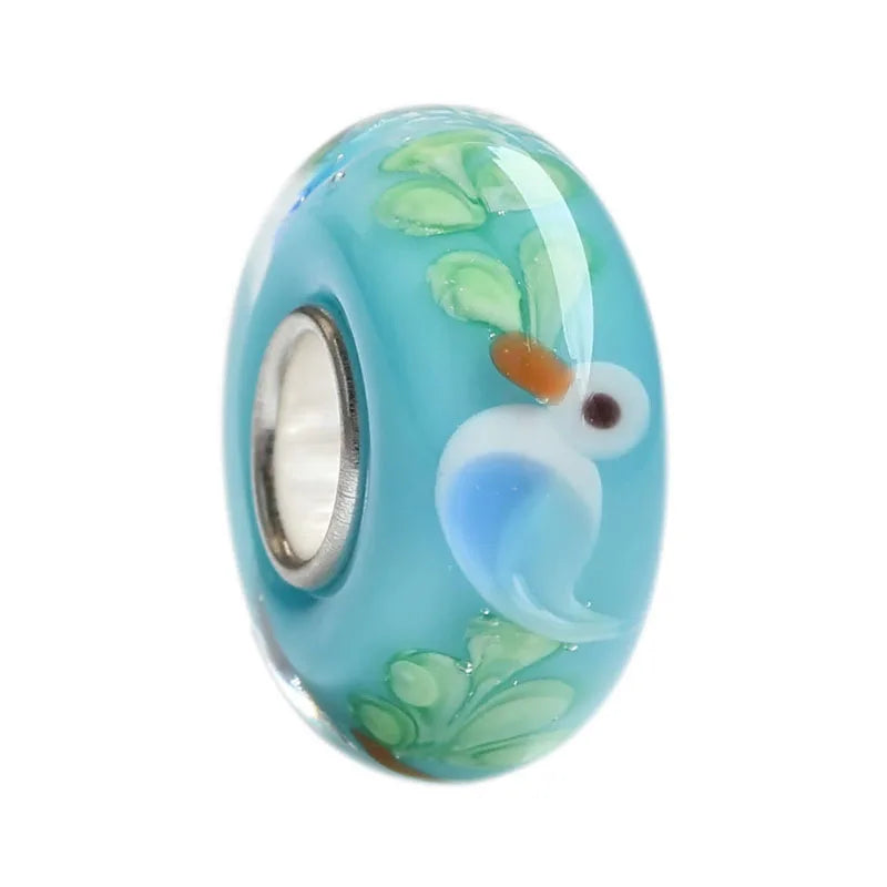 925 Silver 3D Little Bird Glass Charm Bead for European Bracelet
