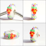 925 Sterling Silver Large Hole 3D Flowers Heart Glass Beads