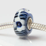 925 Silver 3D Flowers Line Glass Charm Beads For Bracelet