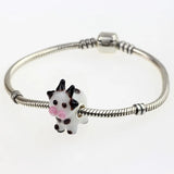 925 Sterling Silver 3D Animal Calf Charm Glass Bead for European Bracelet